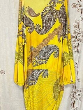 VENUS Yellow Paisley Cold Shoulder Dress M LN